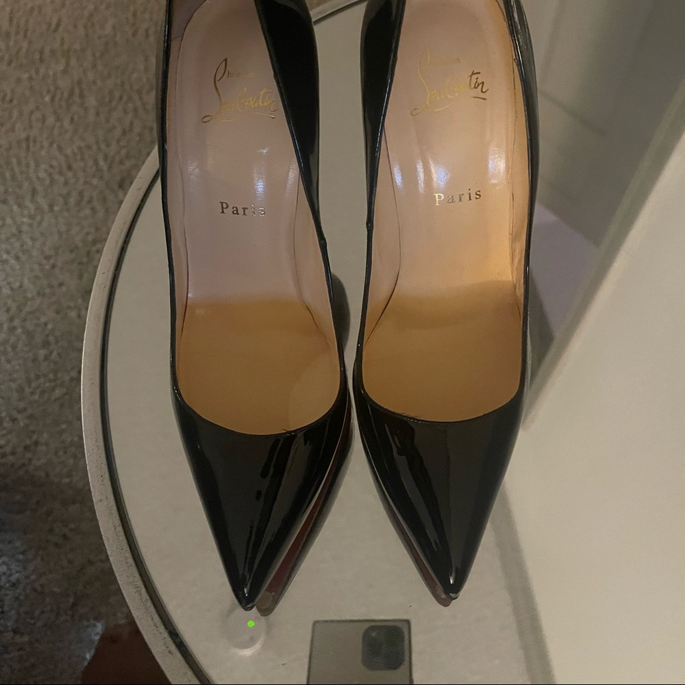120mm Christian Louboutin black patent leather heels